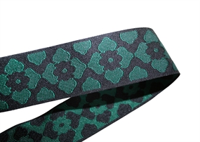 Sort/grøn jacquardvævet bånd 4 cm.