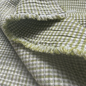 Quiltet bomulds stof med grønne tern