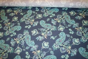 Bomuldsstretch med sjalsmønster i blå nuancer