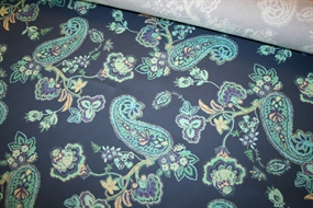 Bomuldsstretch med sjalsmønster i blå nuancer