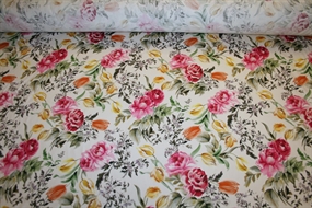 Bomuldsstof med romantisk blomsterprint