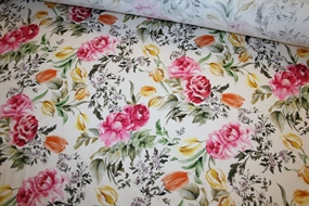 Bomuldsstof med romantisk blomsterprint