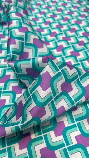 Deadstock bomuld med lilla/turkis retro print