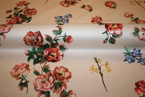 Satinvævet bomuldsstof med roser