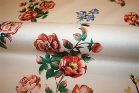 Satinvævet bomuldsstof med roser