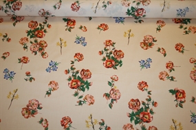 Satinvævet bomuldsstof med roser