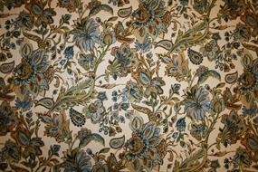 100% hør stof med orientalsk print i grønne og blå nuancer