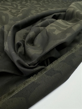 Mørkegrøn viskose jacquard med leopardmønster