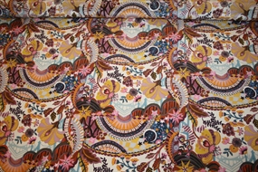 Silke stof fra Liberty Fabrics med arkitektonisk print og afdæmpede farve