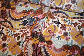 Silke stof fra Liberty Fabrics med arkitektonisk print og afdæmpede farve