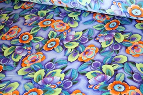 Silkesatin med farvestrålende print