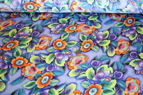 Silkesatin med farvestrålende print