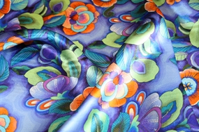 Silkesatin med farvestrålende print