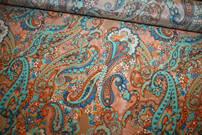 Silke crepe de chine stof med paisley print