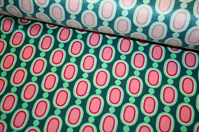 Twillvævet silke -og viskose stof med retroprint