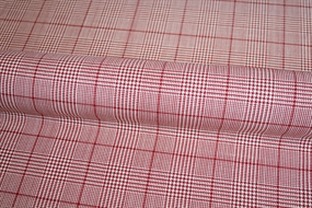 Twillvævet uld med rød/hvide tern