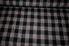 Ternet uldstof i grå, sort og rød