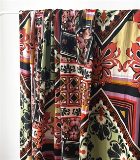 Vævet viskose stof med grafisk print' Epopé'