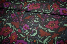 Vævet viskose med blomster, sol, måne og stjerner