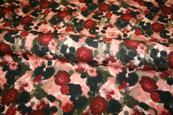 Twillvævet viskose stof med blomsterprint