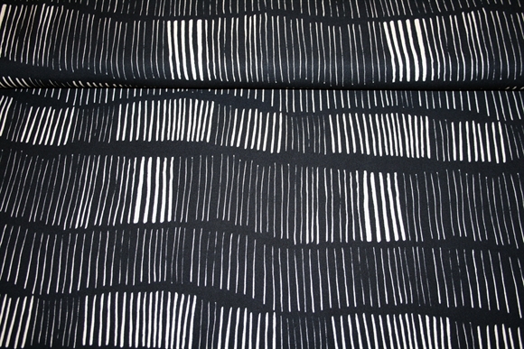 Vævet viskose stof i creme og sort \'Sticks\'