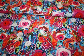 Vævet viskose med farvestrålende blomster