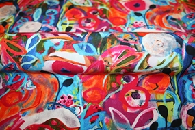 Vævet viskose med farvestrålende blomster