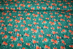 Vævet viscose med print \'Evergreen\'