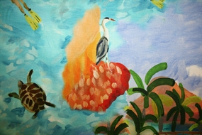 Viskose jersey med eksotisk print