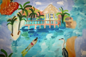 Viskose jersey med eksotisk print