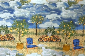 Viskose stof med print af citrontræer