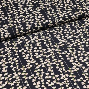 100% viskose crepe med blomster på en mørkeblå bund