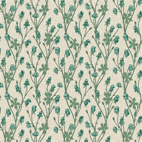 William Morris bomulds stof 'SM Monkshood Mineral'